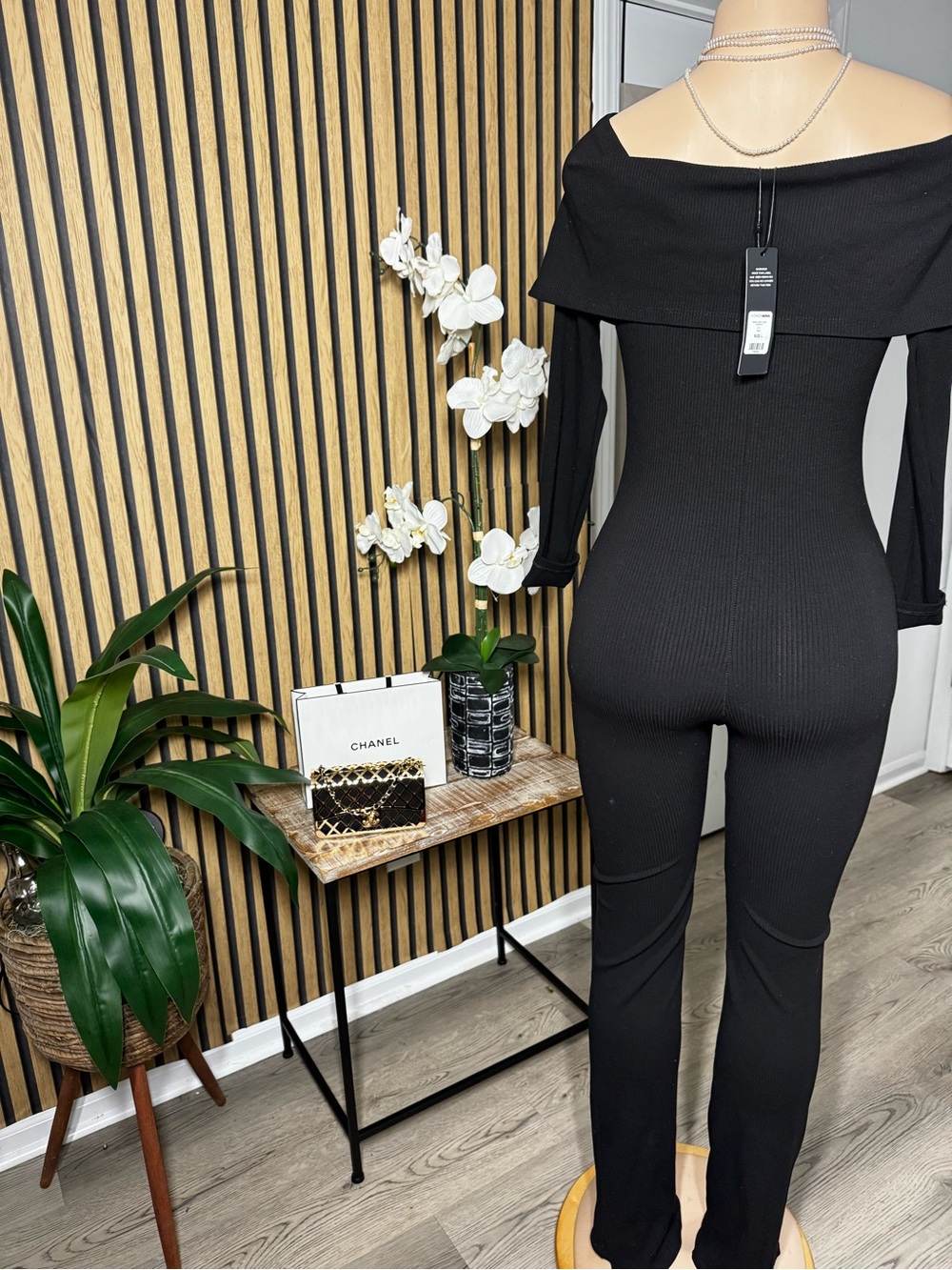 Fashion Nova Black Off-Shoulder Ribbed Jumpsuit - Picture 3 of 3